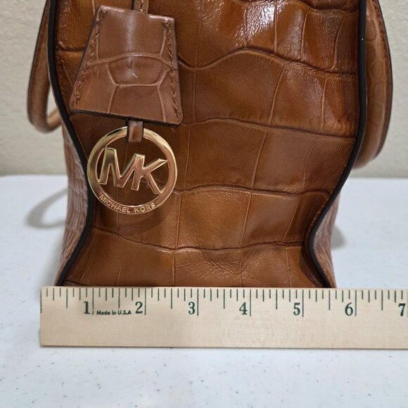Michael Kors Fall Color Croc Embossed Dillon Satchel Tote Over the Shoulder - Picture 13 of 16